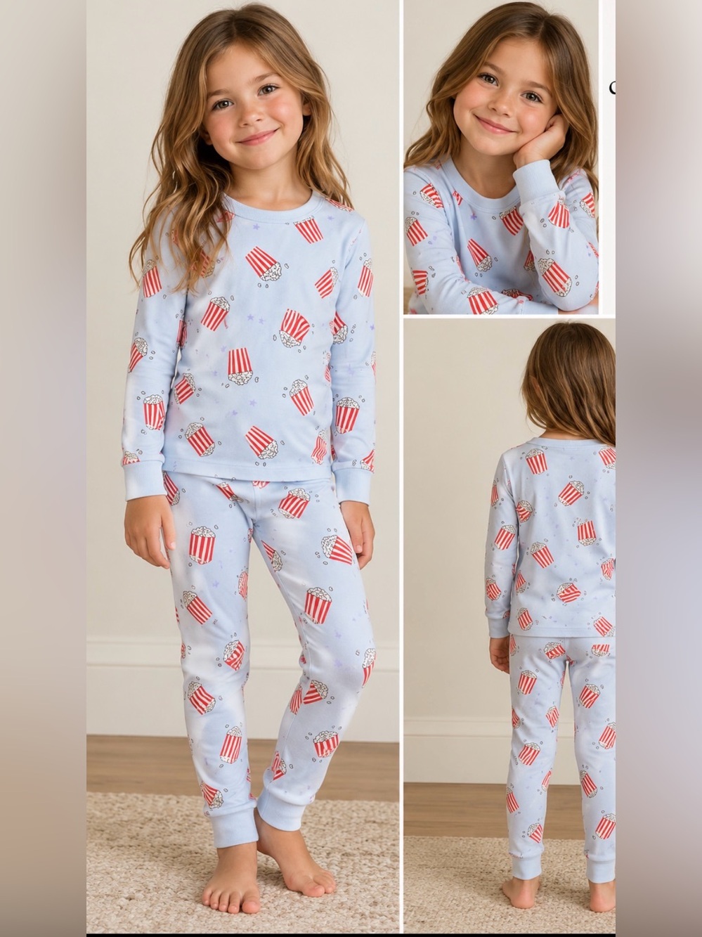 Crewcuts Kids’ Light Blue Popcorn Print Pajama Set, Size 6
